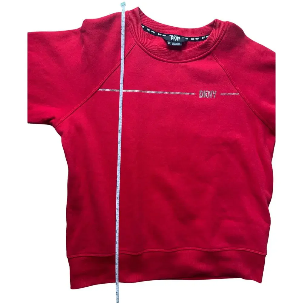 DKNY Women's Rhinestone Logo Fleece Sweatshirt NWT RED SIZE XS - Picture 10 of 10